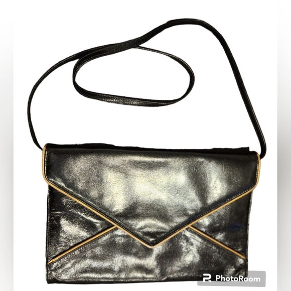 Black Envelope Clutch with Gold piping and Removable Straps. - Picture 3 of 4